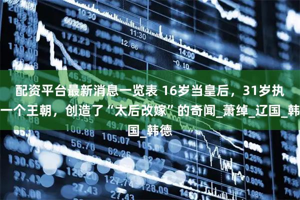 配资平台最新消息一览表 16岁当皇后，31岁执掌一个王朝，创造了“太后改嫁”的奇闻_萧绰_辽国_韩德